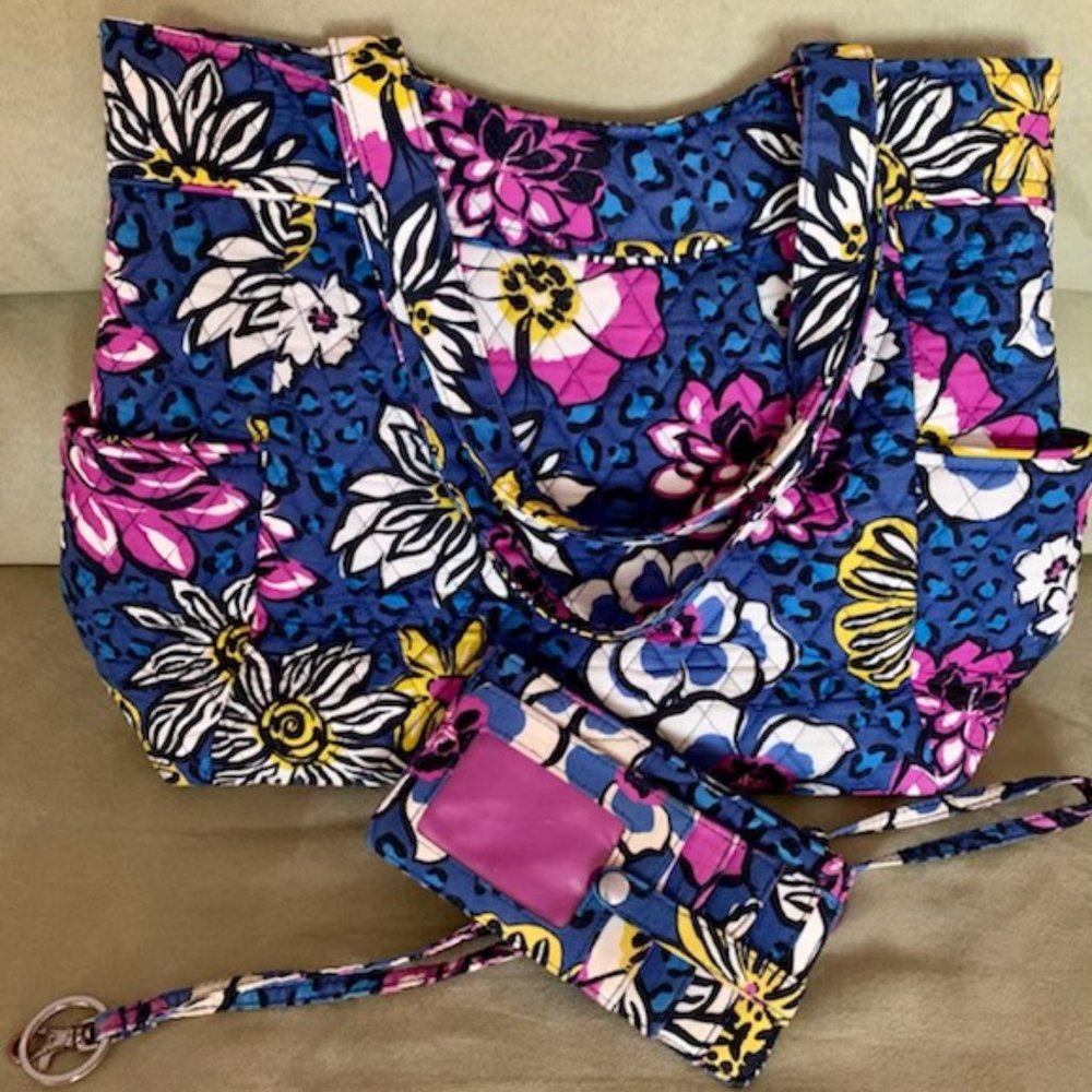 Vera Bradley African Violet Bundle Lot Pleaded Tote Wallet Lanyard